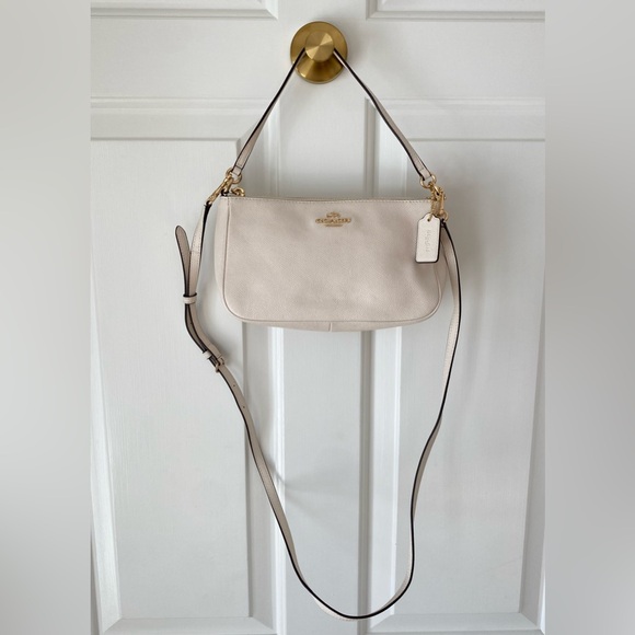 Coach Saffiano Leather Cream Crossbody Bag / Top Handle Pouch | Style F25591 | - Picture 13 of 13